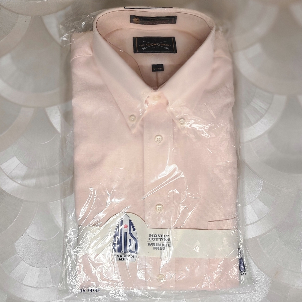 New NIP Deadstock Vintage 90s Arrow Oxford Dress Shirt 16-34/35 Pocket SSL Pink